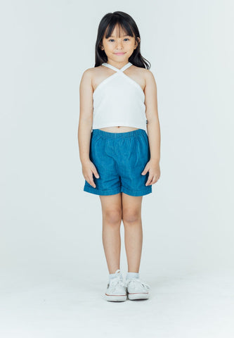 Mossimo Kids Yen White Cropped Halter Top and Denim Shorts Set