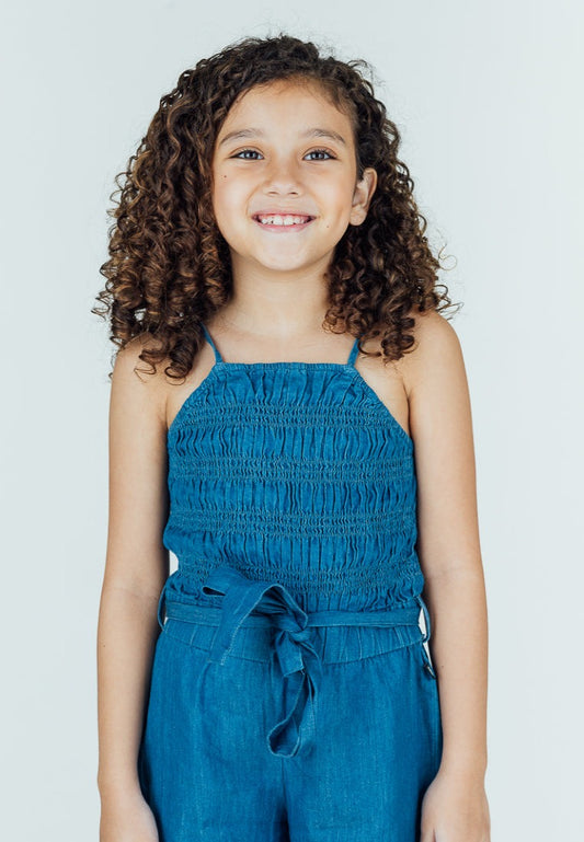 Mossimo Kids Donnalyn Medium Blue Shirred Bust Belted Cami Jumpsuit