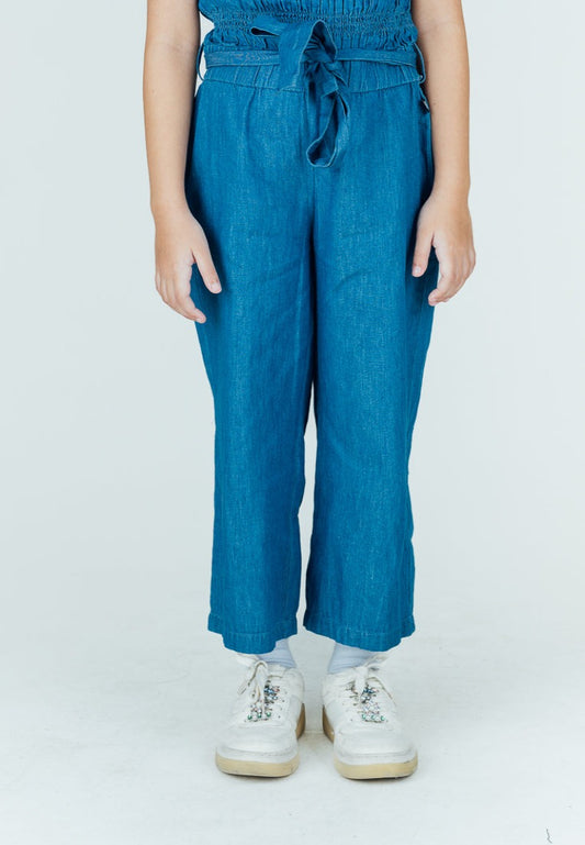 Mossimo Kids Donnalyn Medium Blue Shirred Bust Belted Cami Jumpsuit