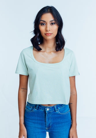 Mossimo Evelyn Mint Green Square Neck Classic Cropped Fit Tee