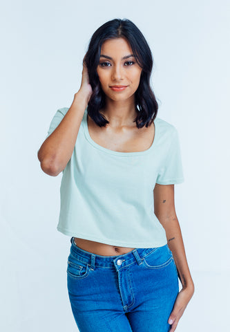 Mossimo Evelyn Mint Green Square Neck Classic Cropped Fit Tee