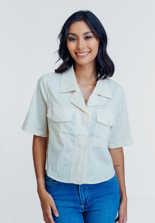 Mossimo Sabrina Jojoba Short Sleeve Cropped Blouse