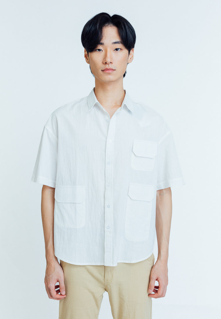 Mossimo Geoffrey White Woven Short Sleeves Top