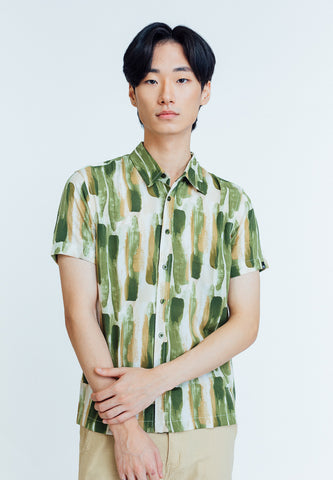 Mossimo Reeve Green Short Sleeves Printed Buttondown