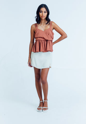 Mossimo Bridgette Rawhide Brown Ruched Top