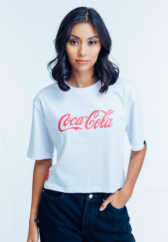 Mossimo Kirsty White Coca Cola Modern Cropped Fit Tee