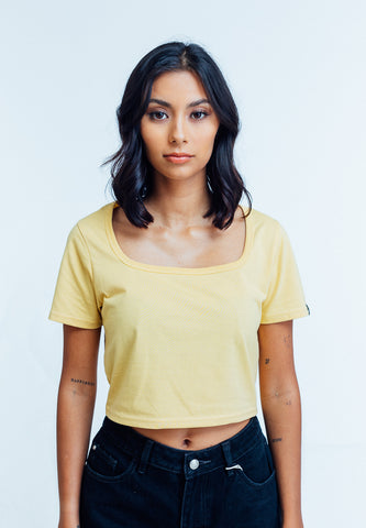 Mossimo Jayla Mustard Yellow Square Neck Retro Cropped Fit Tee