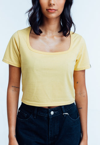 Mossimo Jayla Mustard Yellow Square Neck Retro Cropped Fit Tee