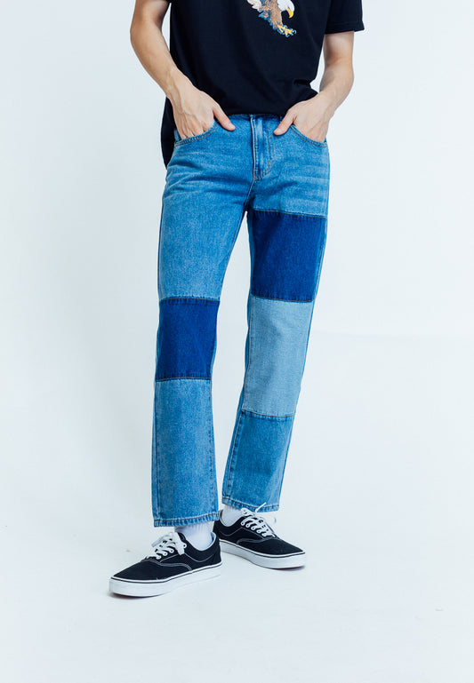 Mossimo Jonas Medium Blue Patchwork Straight Crop Length Jeans