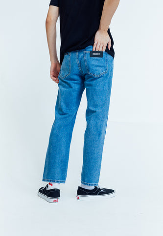 Mossimo Jonas Medium Blue Patchwork Straight Crop Length Jeans