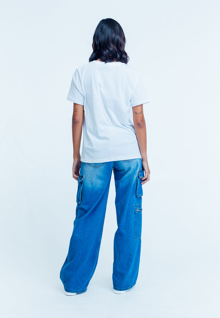 Mossimo Glaiza Medium Blue Baggy Cargo Mid Rise Fit Jeans