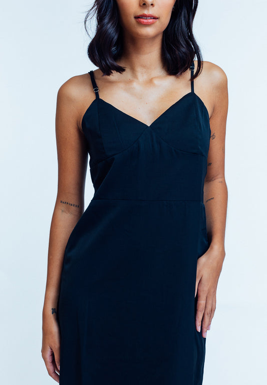 Mossimo Paulina Black Midi Form Fitting Dress with Side Slit