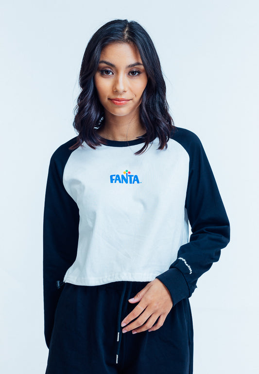 Mossimo Misty Black White Fanta Cropped Raglan Long Sleeves and Regular Mid Short