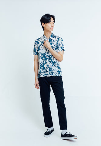 Mossimo Simon Blue Classic fit Printed Short Sleeve Buttondown