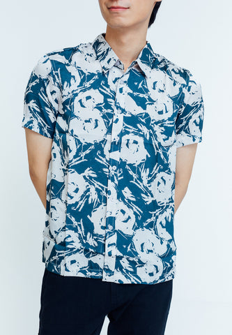 Mossimo Simon Blue Classic fit Printed Short Sleeve Buttondown