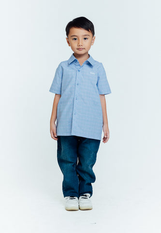 Mossimo Kids Preston Skyway Blue Boxy Fit Checkered Short Sleeve Woven Top