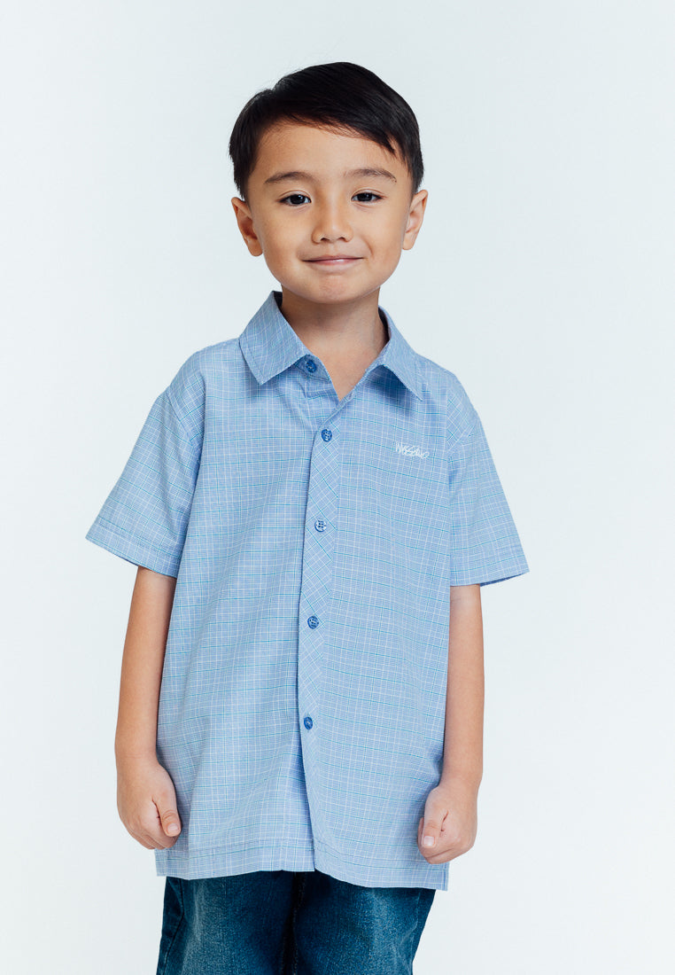 Mossimo Kids Preston Skyway Blue Boxy Fit Checkered Short Sleeve Woven Top