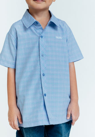 Mossimo Kids Preston Skyway Blue Boxy Fit Checkered Short Sleeve Woven Top