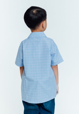 Mossimo Kids Preston Skyway Blue Boxy Fit Checkered Short Sleeve Woven Top