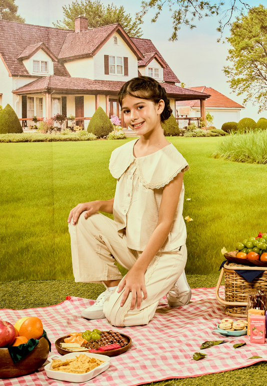 Mossimo Kids Beige Poplin Shirt & Pants w/ Lace Trims Set For Girls