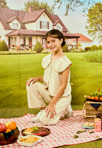 Mossimo Kids Beige Poplin Shirt & Pants w/ Lace Trims Set For Girls