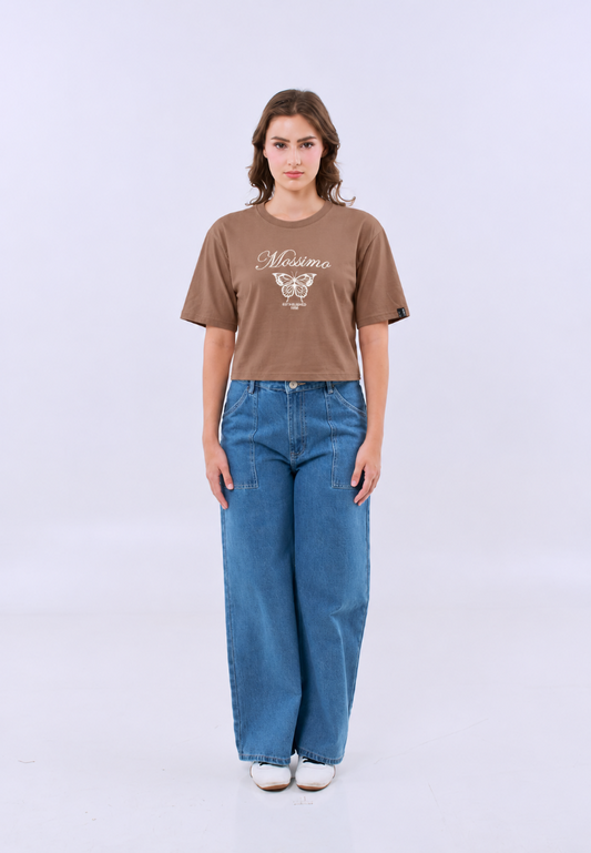 Mossimo Rust Butterfly Modern Cropped Fit Tee For Women