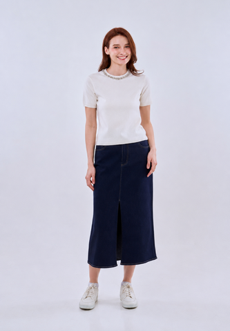 Mossimo Women's Dark Blue A-Line Denim Midi Skirt