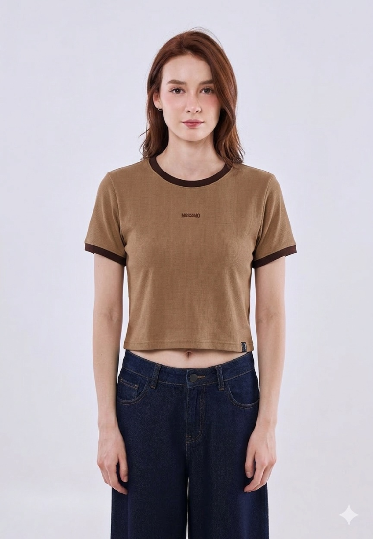 Mossimo Lella Pale Khaki Ringer Classic Cropped Fit Tee For Women