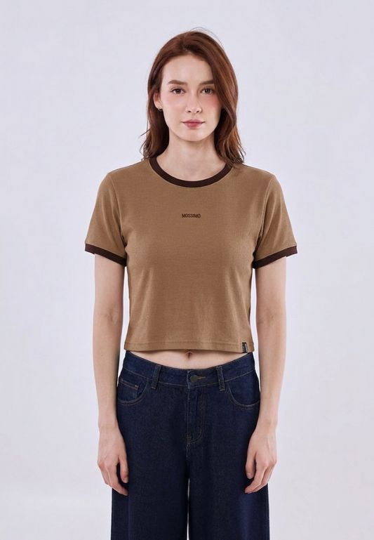 Mossimo Lella Pale Khaki Ringer Classic Cropped Fit Tee For Women