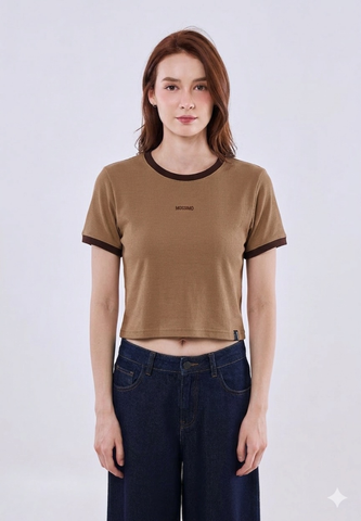 Mossimo Lella Pale Khaki Ringer Classic Cropped Fit Tee For Women