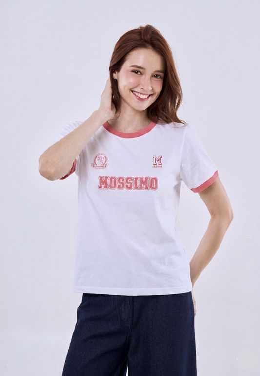 Mossimo Marielle White Ringer Varsity Classic Fit Tee For Women