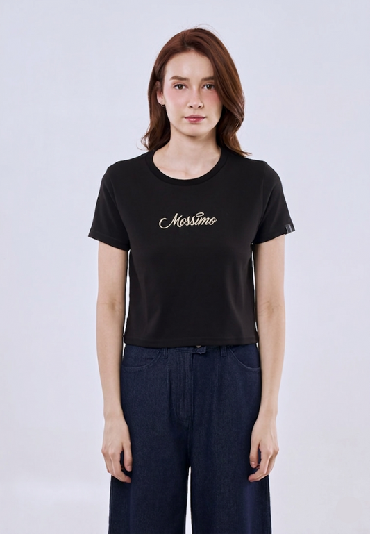 Mossimo Arianne Black Classic Cropped Fit Tee For Women w/ Back Print