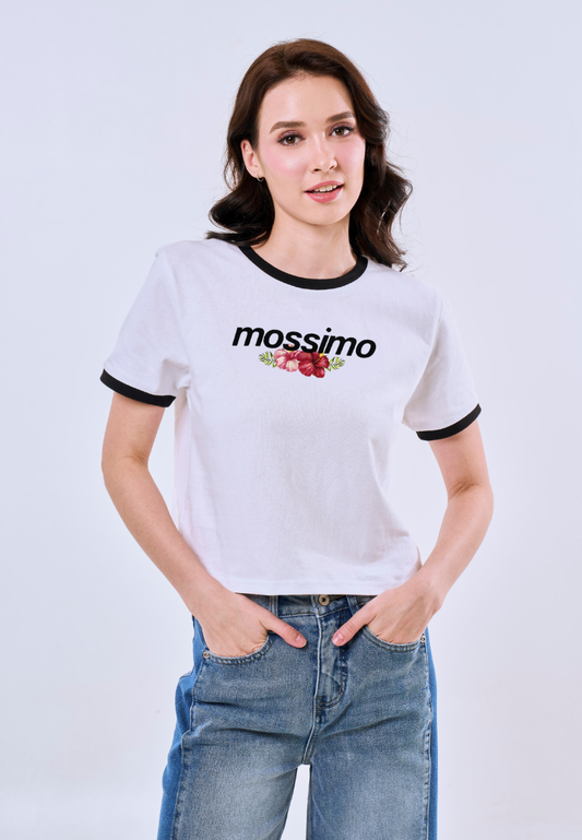 Mossimo Bria White Floral Classic Fit Tee For Women
