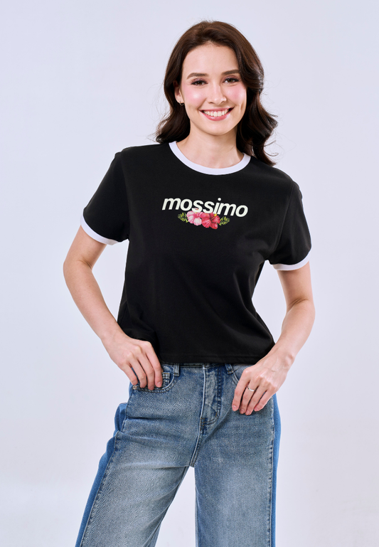 Mossimo Bria Black Floral Classic Fit Tee For Women