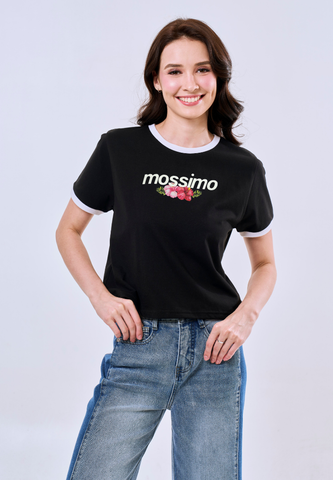Mossimo Bria Black Floral Classic Fit Tee For Women