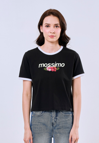 Mossimo Bria Black Floral Classic Fit Tee For Women