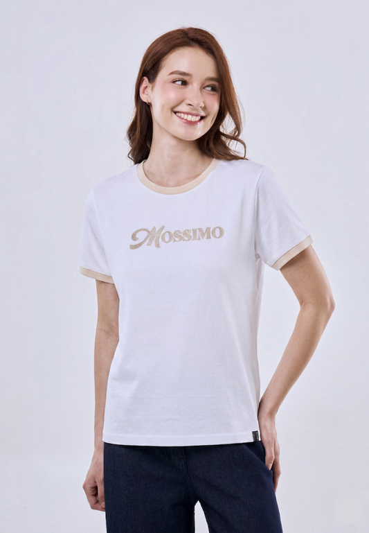 Mossimo Elise White Ringer Classic Fit Tee For Women