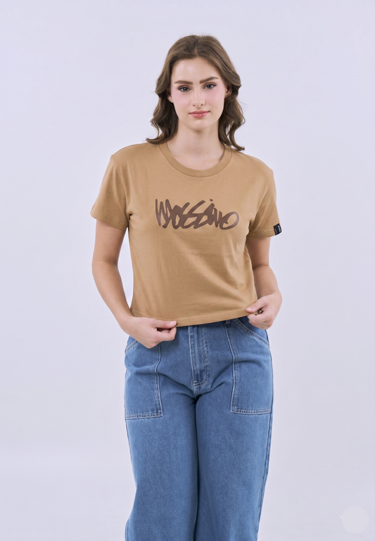 Mossimo Mireille Pale Khaki Boxy Cropped Fit Tee For Women