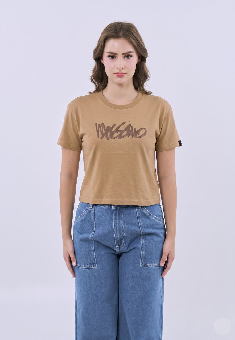 Mossimo Mireille Pale Khaki Boxy Cropped Fit Tee For Women