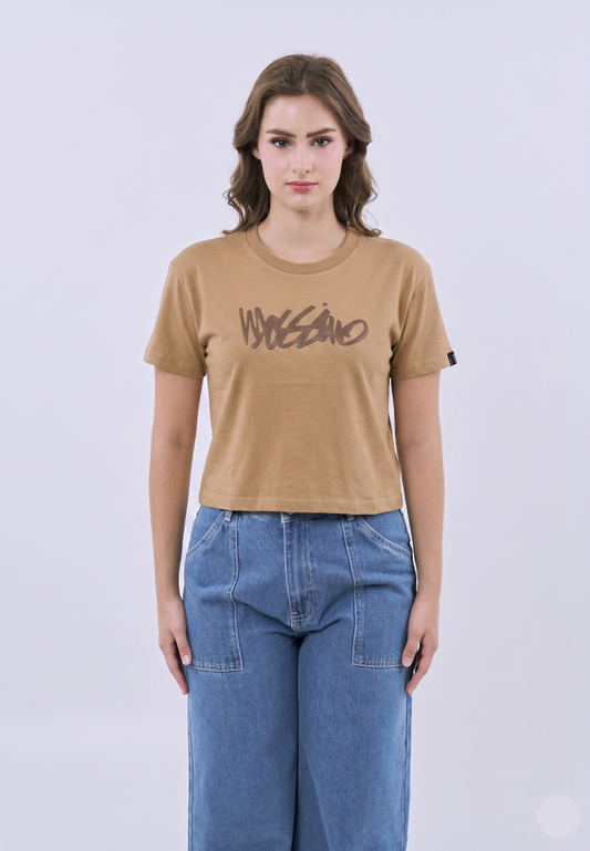 Mossimo Mireille Pale Khaki Boxy Cropped Fit Tee For Women
