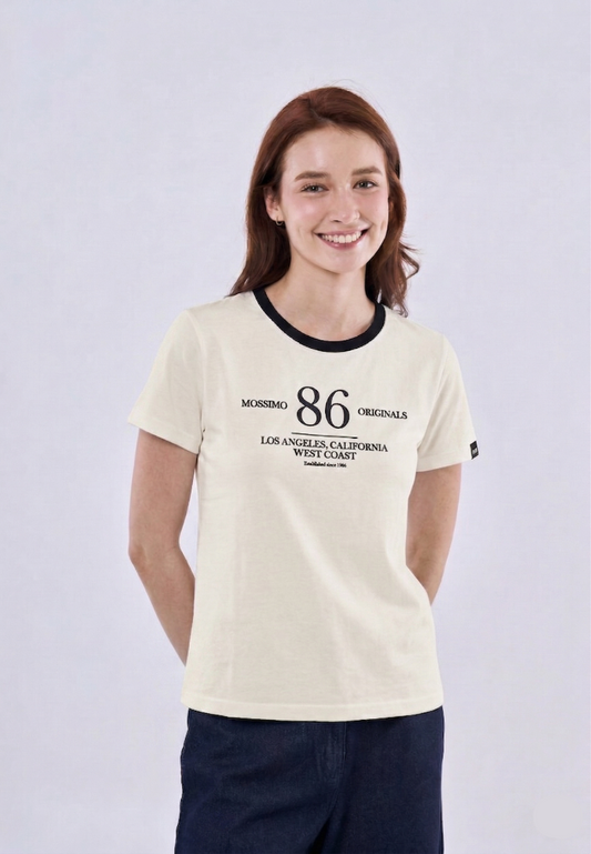 Mossimo Aziel Cream Ringer Classic Fit Tee For Women