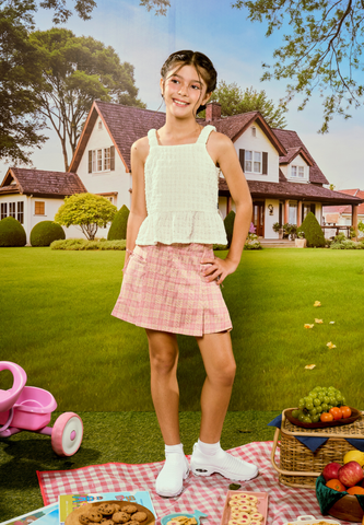 Mossimo Kids Raspberry Checkered Pleat Skirt w/ Pocket For Girls