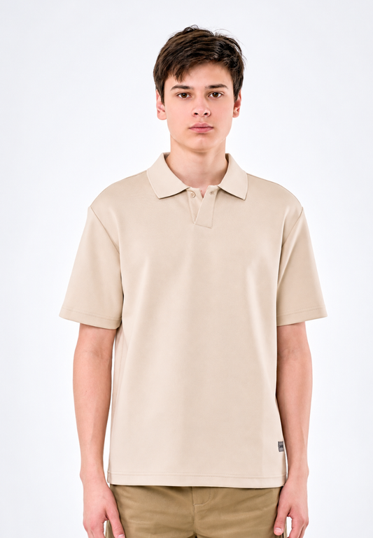 Mossimo Men's Beige Patch Leather Logo Polo Shirt