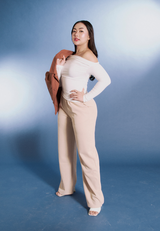 Valerie Beige Straight Cut High Pants