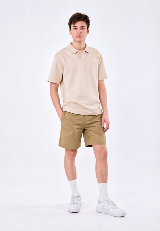Mossimo Men's Beige Patch Leather Logo Polo Shirt