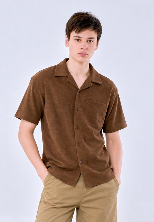 Mossimo Men's Brown Buttondown Woven ShortSleeves Comfort Fit Top