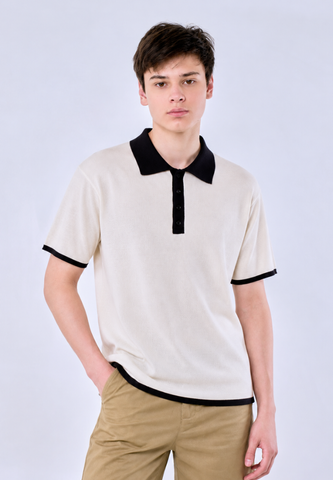 Mossimo Men's Cream Black Lining Comfort Fit Polo Shirt