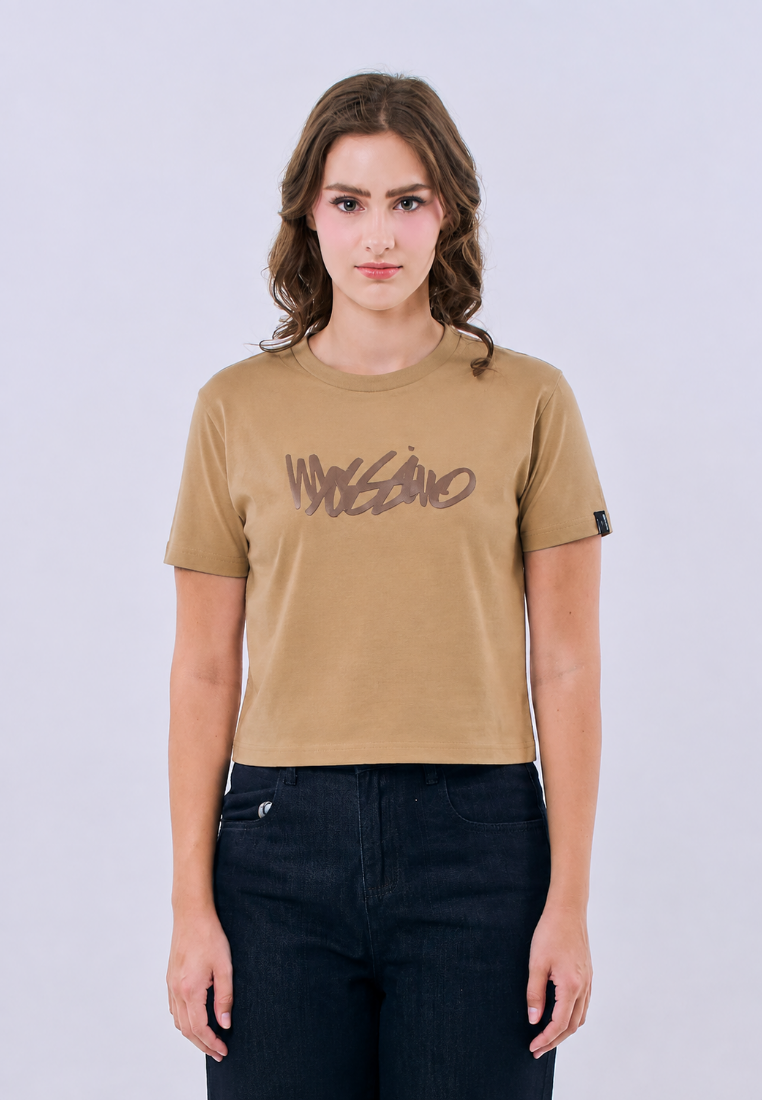 Mossimo Mireille Pale Khaki Boxy Cropped Fit Tee For Women