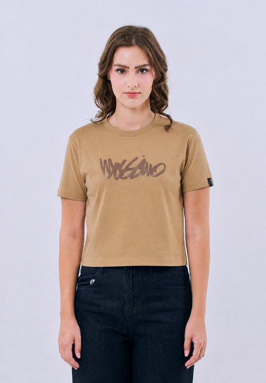 Mossimo Mireille Pale Khaki Boxy Cropped Fit Tee For Women