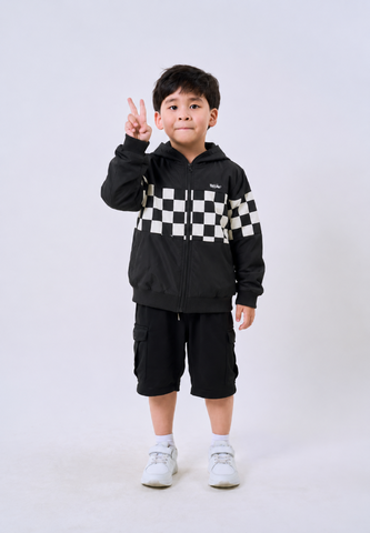 Mossimo Kids Black Checkered Hooded Jacket  - For Boys
